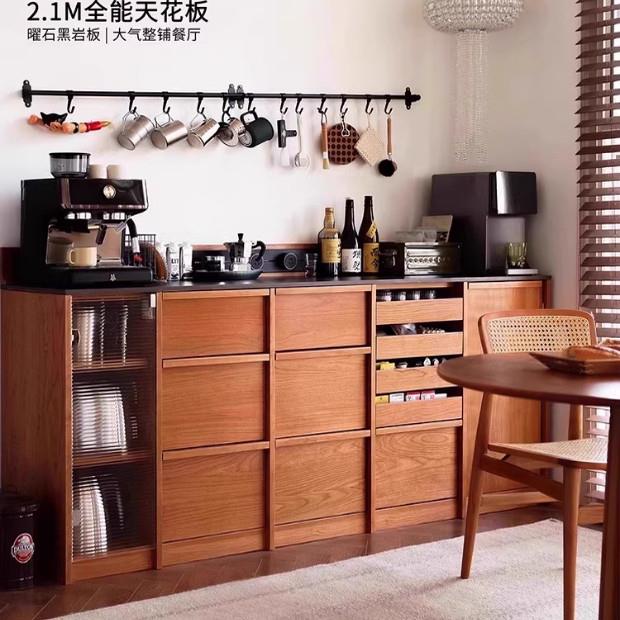北欧风实木餐边柜咖啡边柜厨房置物柜客厅岩板樱桃木收纳柜茶水柜