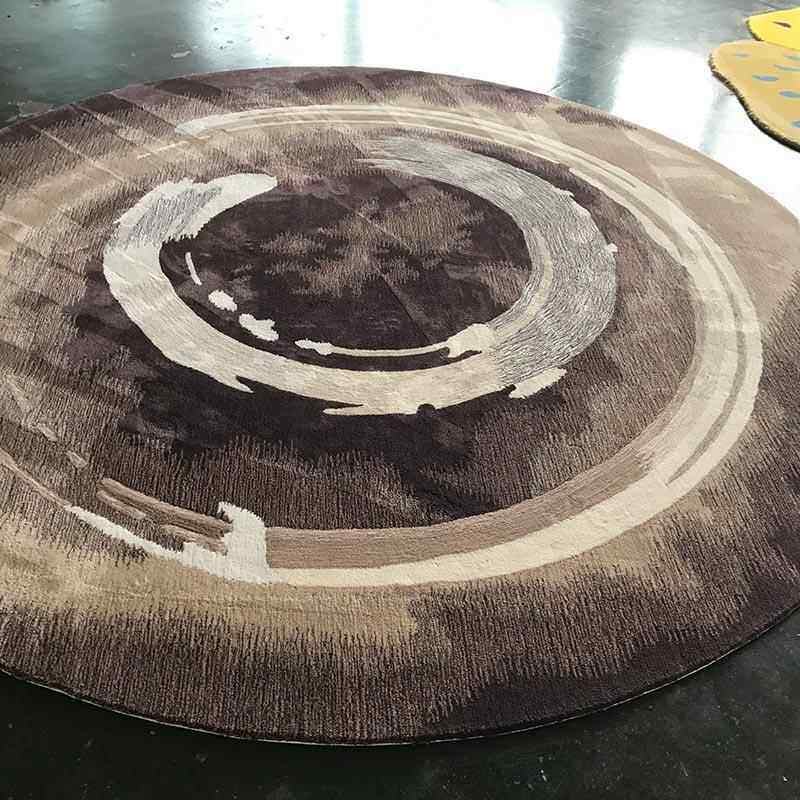 高档形手工地毯现代中式简约抽象羊毛水墨灰客厅垫餐厅椅圆地色图