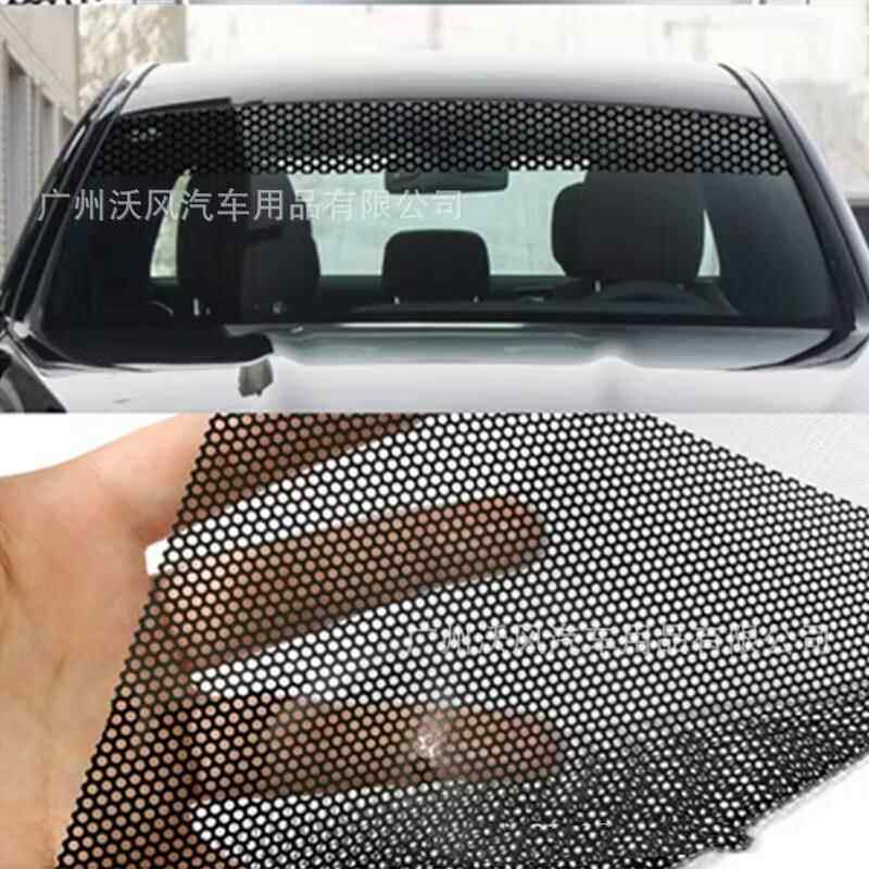 3D汽车前挡风玻璃隔热贴花贴纸 黑色前后档装饰单透网孔遮阳贴花