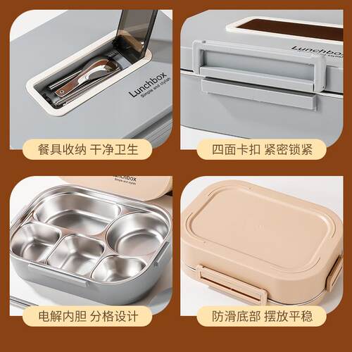 不锈钢保温饭盒学生专用304食堂餐盘分格上班族便携微波炉便当盒