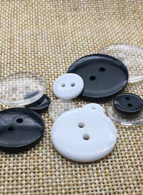 树脂透明两眼面包纽扣 两孔毛领小扣子 四眼黑色面包垫扣白色钮扣