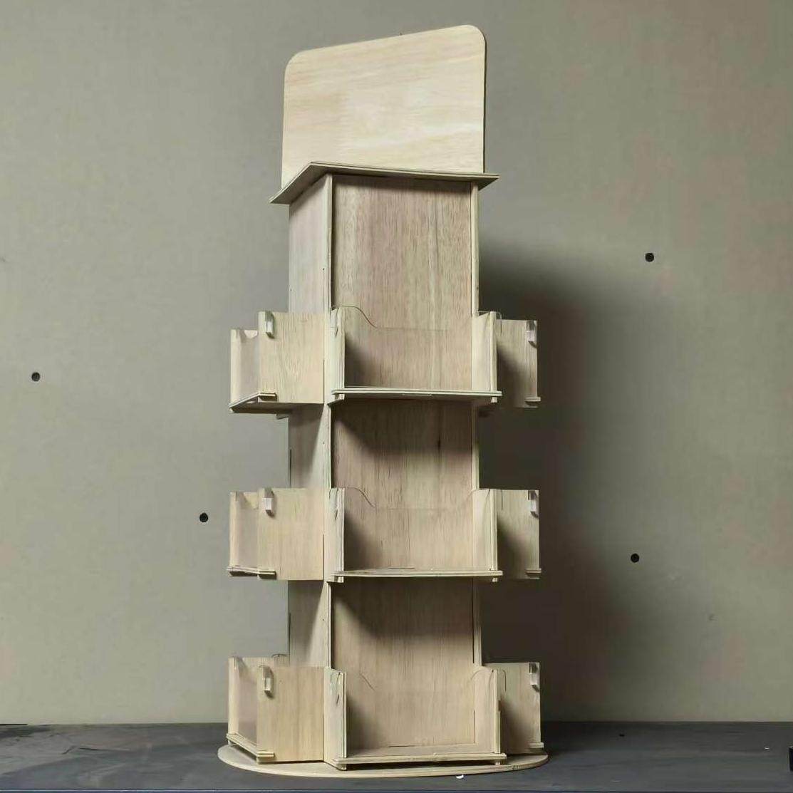 马亚逊实文木多层板拆旋转货架饰品JD045摆件贴纸具纪念品商店展