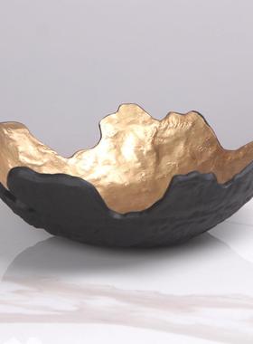 新中式托盘样板间装饰金色果盘玄关钥匙收纳家用简约茶几软装摆件