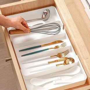 抽屉收纳盒厨房家用化妆品文具杂物整理盒餐具分隔收纳盘 可伸缩式