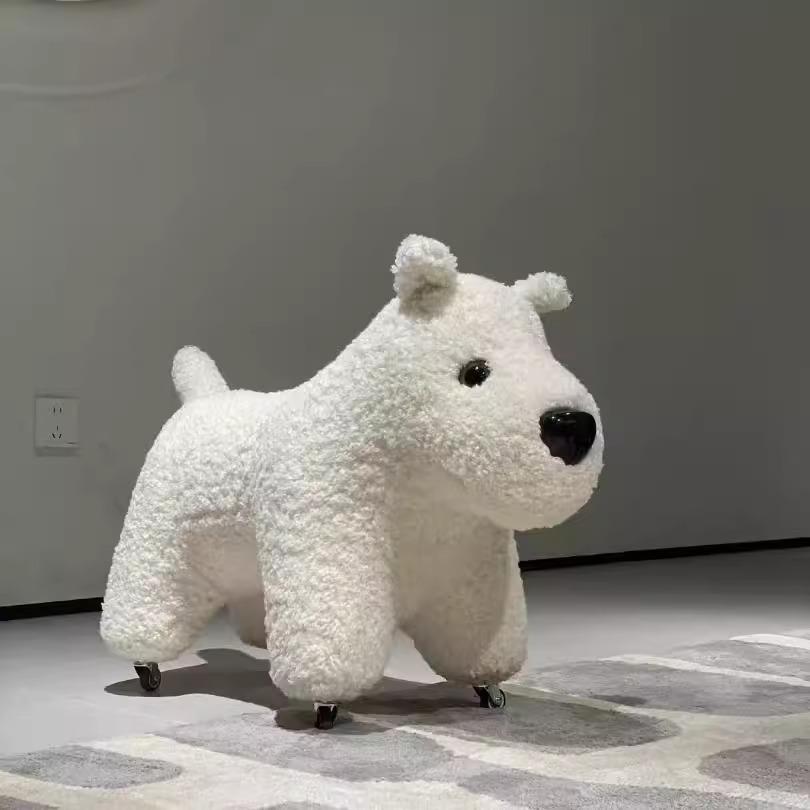 泰迪狗换鞋凳儿童宝宝动物坐凳卡通凳子可滑行创意客厅乔迁摆件