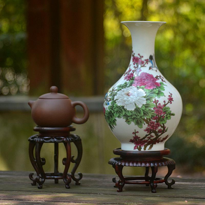 红木雕花瓶花盆底座 红酸枝盆景花架花几主人杯 实木圆形建盏架子