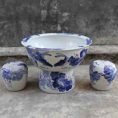 正品德镇陶鱼瓷缸落景地立柱式客厅大吸水石盆乌龟缸睡莲碗特莲盆