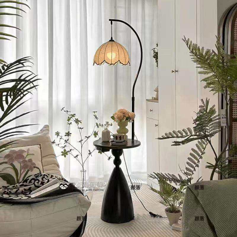 落地灯客厅沙发中古法式台灯美式复古床头置物架一体卧室立式