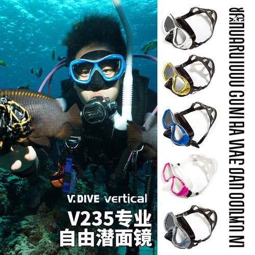 威带夫Vdive可配近视自由潜水镜 水肺深潜面镜浮潜面罩呼吸管套装