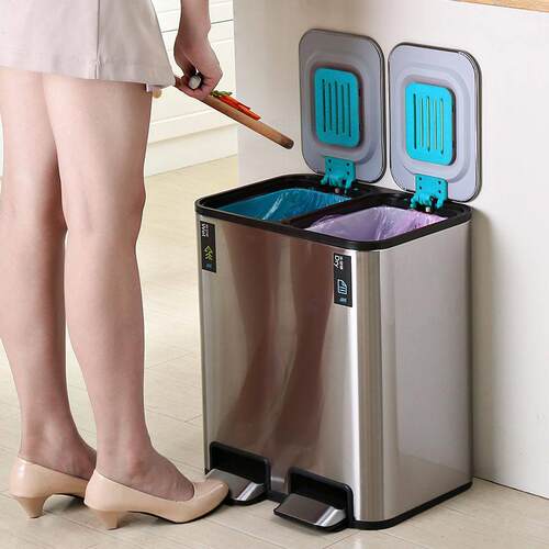 JAH分类垃圾桶家用厨房上海干 干湿分离不锈钢大号简约脚踏脚踩带
