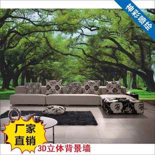 中式 蓝色栀子花壁画电视背景墙电视背景墙壁纸壁画欧式