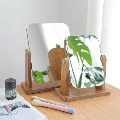 Nordic high-definition wooden ladies' vanity mirror, desktop