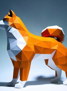 纸有艺术秋田犬狗狗家居装饰品落地几何多边形现代简约模型摆件