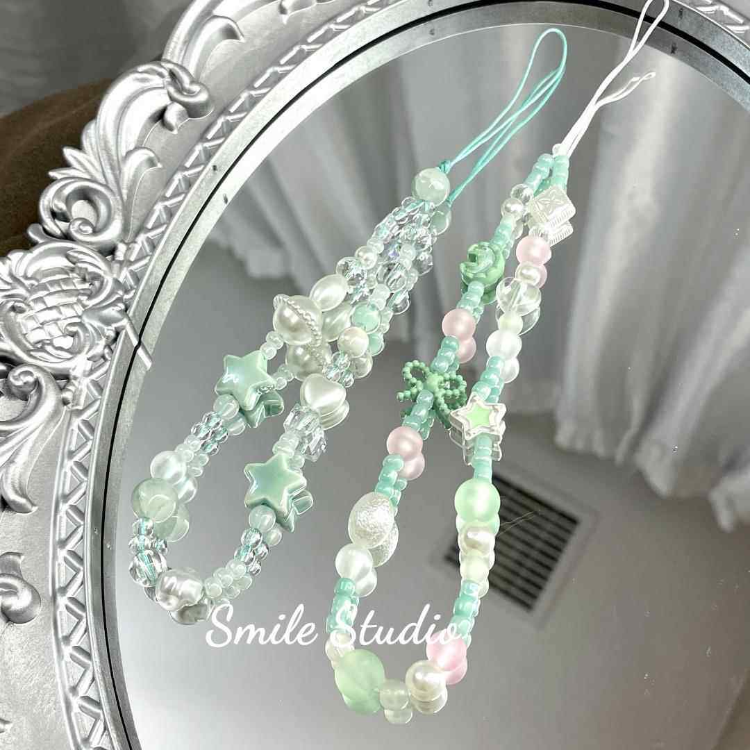 薄荷绿INS短款高级陶瓷星甜美钥匙扣挂绳挂链手机链闺蜜CCD相机青