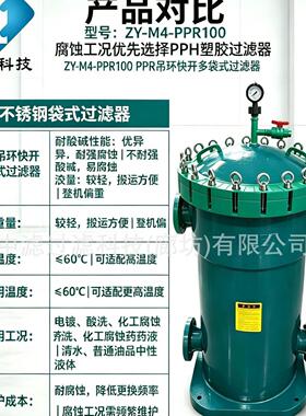 PPR吊环快开多袋式过滤器法兰连接无焊缝防腐蚀工业袋式过滤器