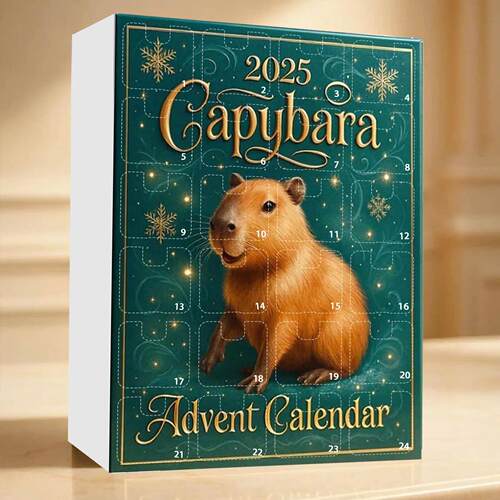 Capybara Advent Calendar with 24 2D Flat Capybara Ornaments