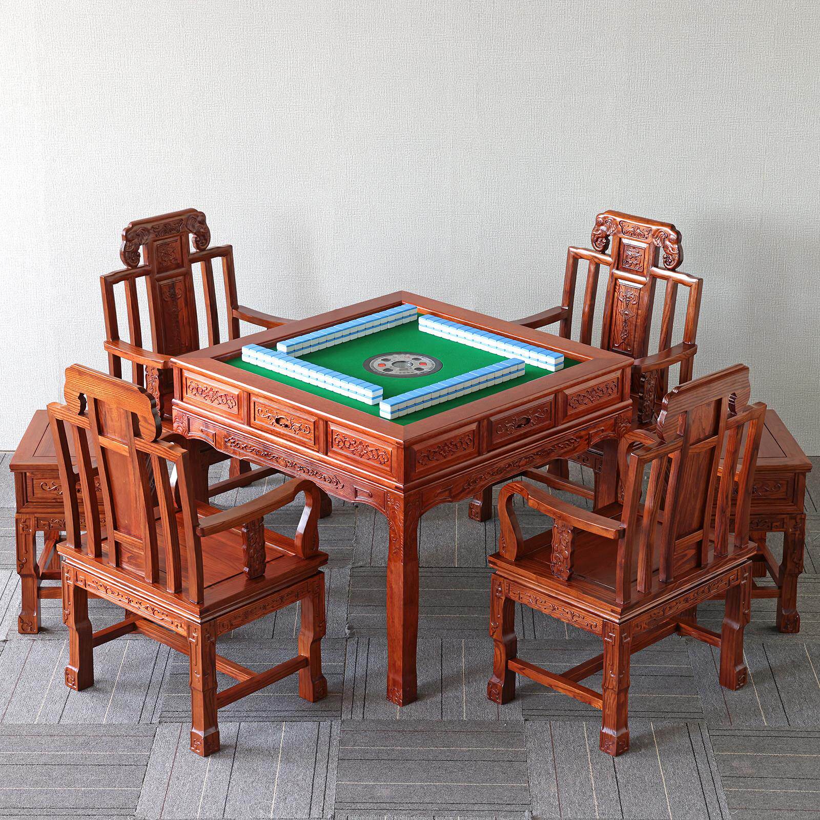 新中式麻将机全自动家用餐桌两用过山车实木电动麻将桌榆木棋牌桌