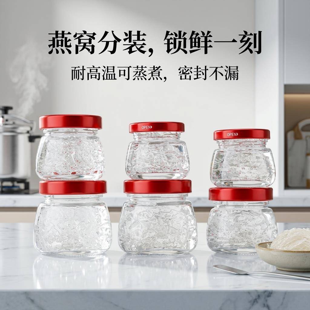 燕窝分装瓶可蒸煮炖盅玻璃家用耐高温炖煮花椒蜂蜜瓶子密封罐新款