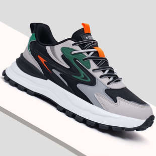 男鞋春季2024新款潮流男士老爹鞋厚底皮面休闲百搭鞋子男生运动鞋