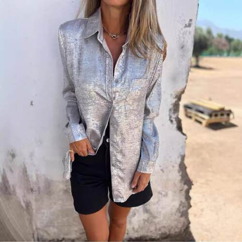 Women's standalone suede collared shirt