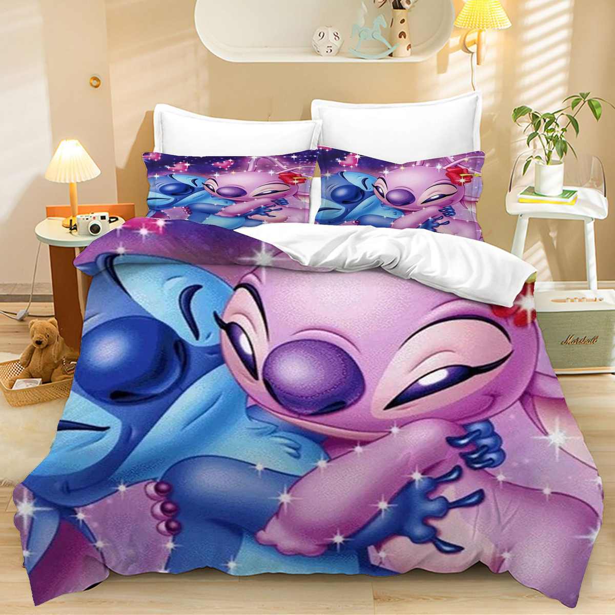 迪史枕套卡通三件套被床上用品外贸码印花家奇数纺可爱