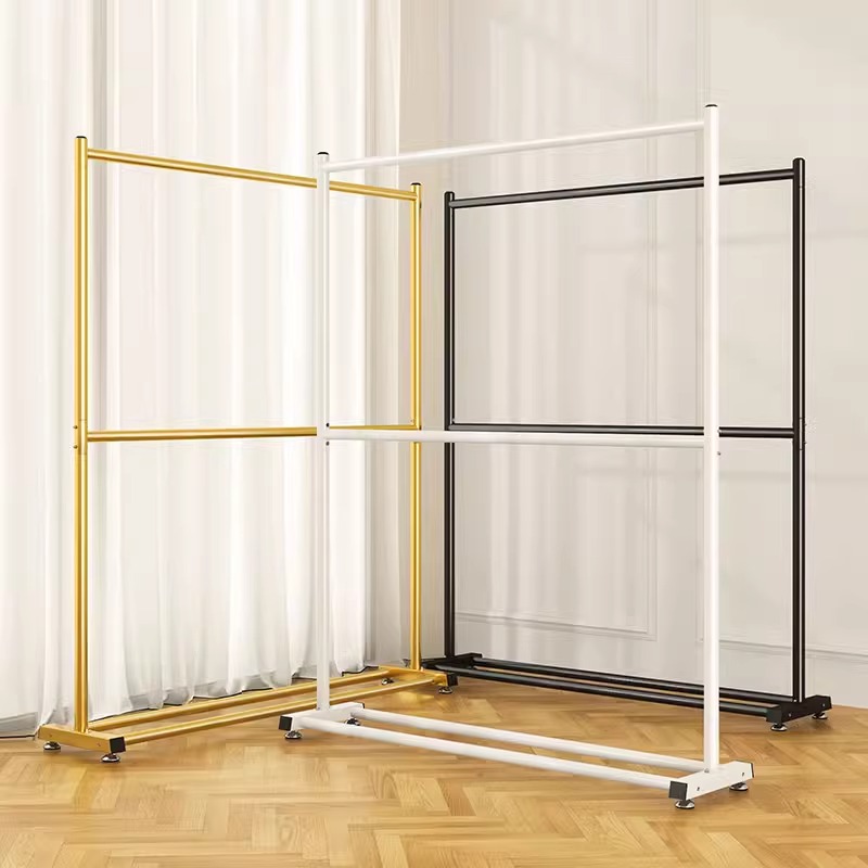 双层衣帽架落地卧室挂衣架家用衣架阳台单杆式晾衣架简易架子