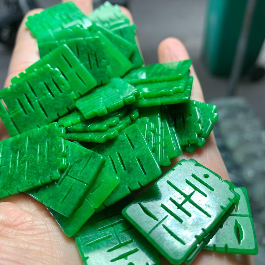 干青翡翠喜字散珠古风耳坠双喜项链手链玉民族风配饰配件