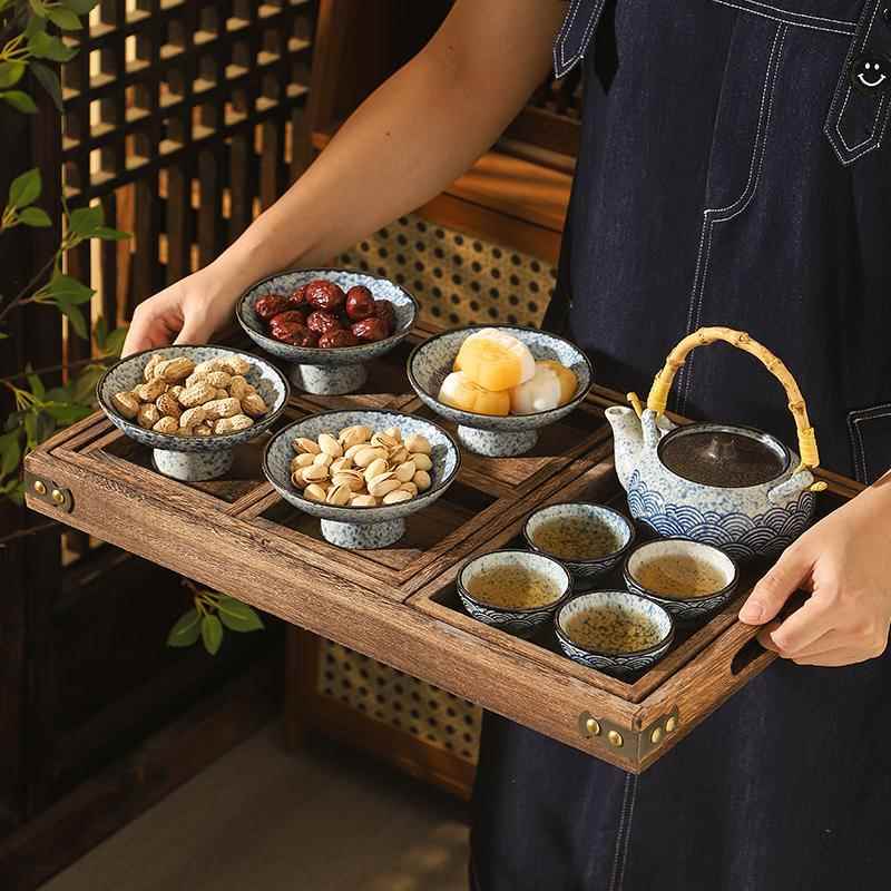 中式木质托盘分格点心盘下午茶围炉煮茶干果盘糕点水果小吃零食盘