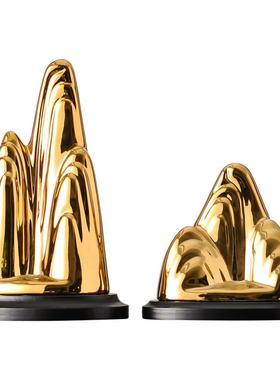 招财金山摆件电视柜装饰品轻奢高档办公室书房书柜假山陶瓷工艺品