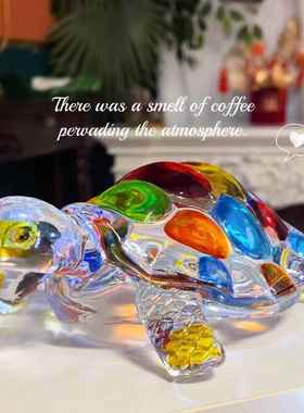 H317 彩色乌龟水晶玻璃手绘彩色乌龟摆件客厅玄关装饰摆件