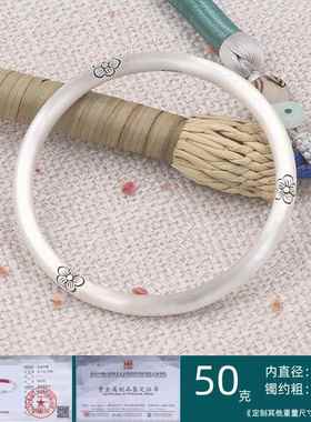 正品999银古纯法手镯女夏梅花时尚实心足银手工镯子小众设计闭感