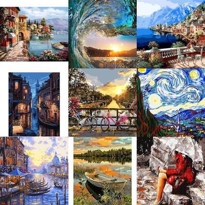 Diy Paint By Numbers Landscape Drawing On Canvas Home decor