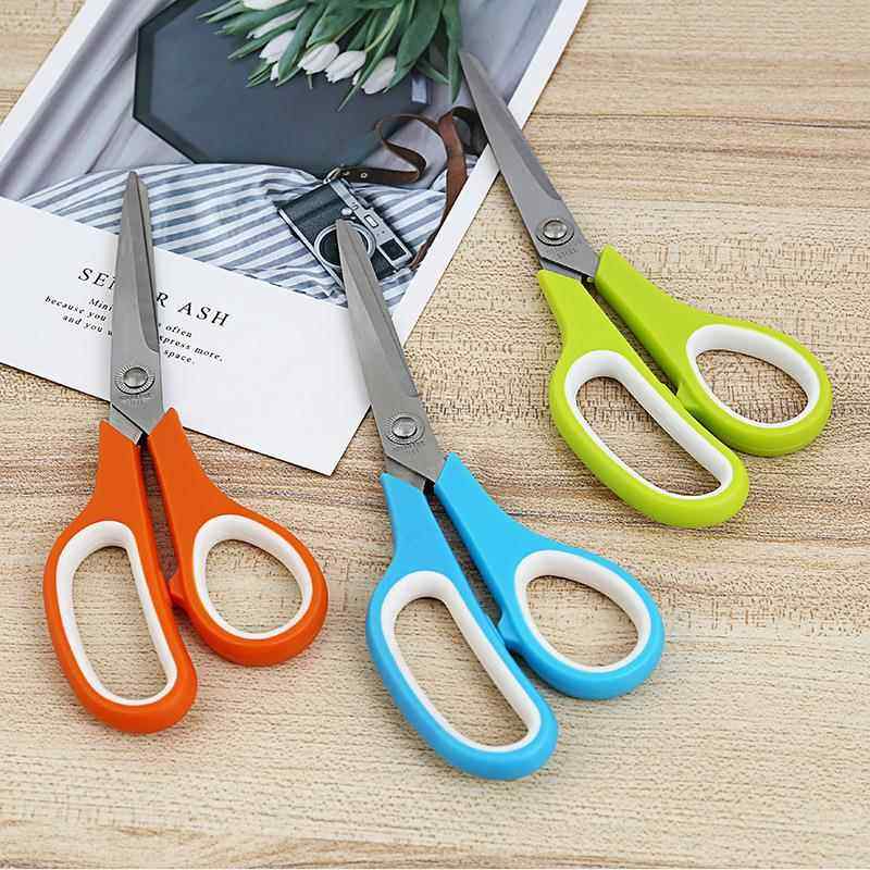 跨境直供软胶圈TPR不锈钢剪刀彩色双环橡塑7.5寸大号插卡办公剪刀