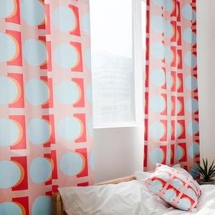 ins格子窗帘免打孔魔术贴粘贴式卧室飘窗半遮光网红穿杆挂钩帘布