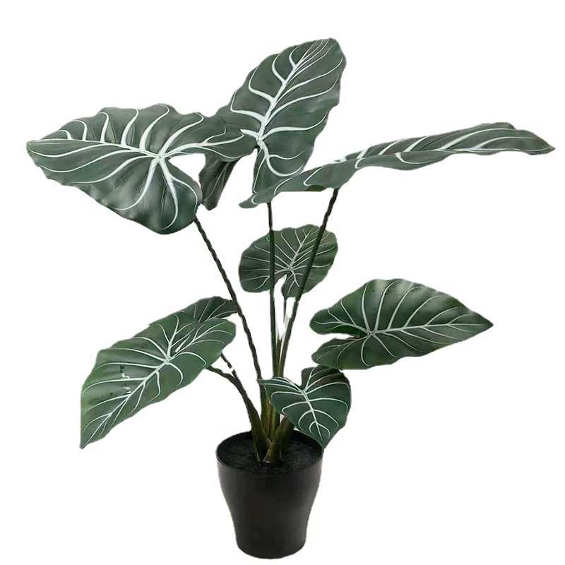 仿真绿色盆裁大叶片装饰绿植北欧客厅黑色白纹手感芋带盆单棵植物
