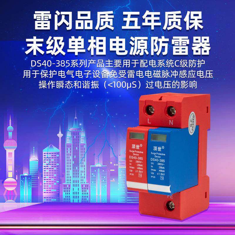 顶世浪涌保护器家用2P40KA末级单相电源防雷器电涌保护器避雷器