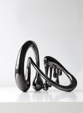 北欧电镀银色流体音符树脂摆件样板房家居客厅电视柜玄关桌面装饰