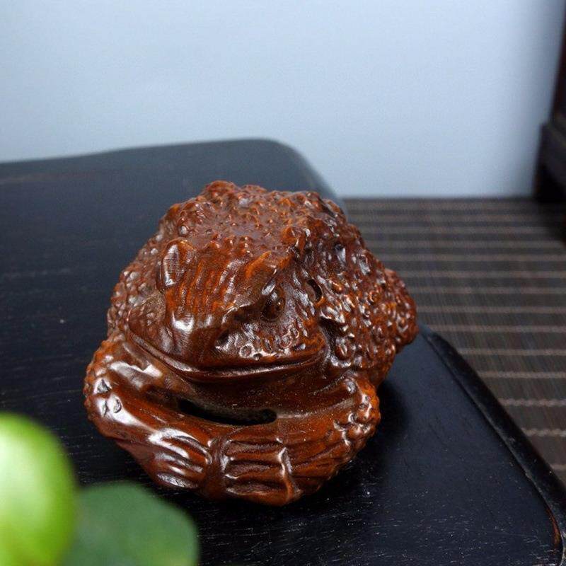 旧玩藏黄实杨木雕招面财金蟾手把件木蛤蟆SN782488蟾蜍茶宠随手把