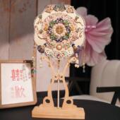 古风团扇新中式 婚礼香槟色扇子新娘秀禾服喜扇diy结婚扇金色成品