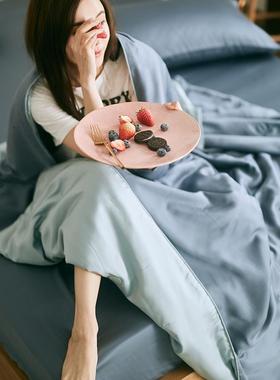 ql@3H20%大豆夏季纯色简约天丝夏凉被双人1.8m床 夏被床单四件套