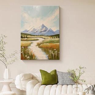 网红饰象奶油风抽山水肌理感山手感绘油画客厅装 画风景雪玄关高级