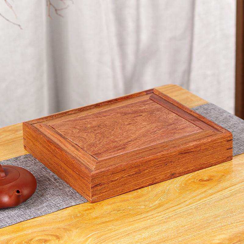 缅甸花梨木茶饼收纳盒实木中式抽拉式储茶盒普洱茶茶饼分茶盘