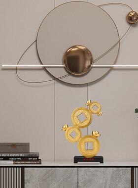 QDE财源滚滚铜钱摆件新装中式高端客厅玄关办室桌面酒柜艺饰品公