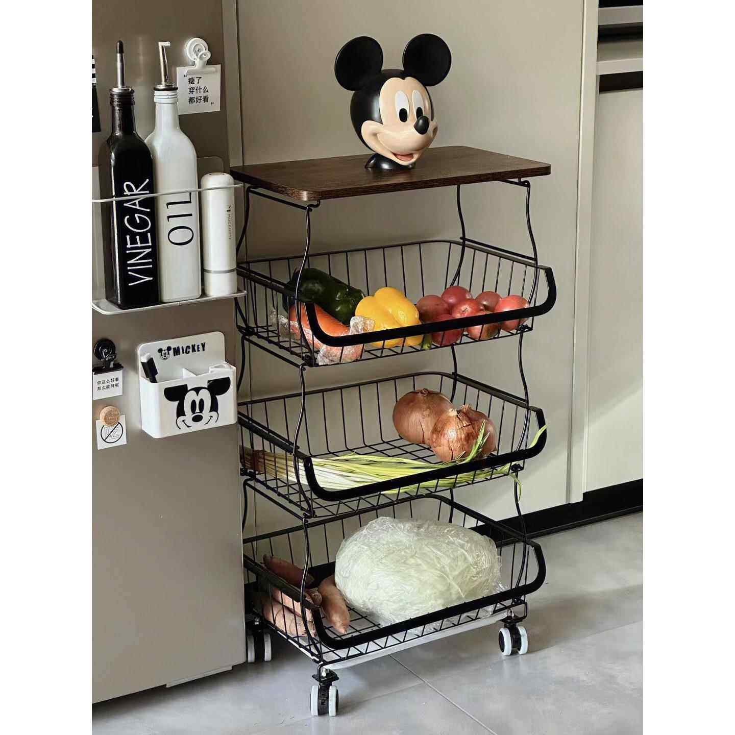 落地多层家用小推车厨房置物架可移动放蔬菜篮子菜筐玩具收纳