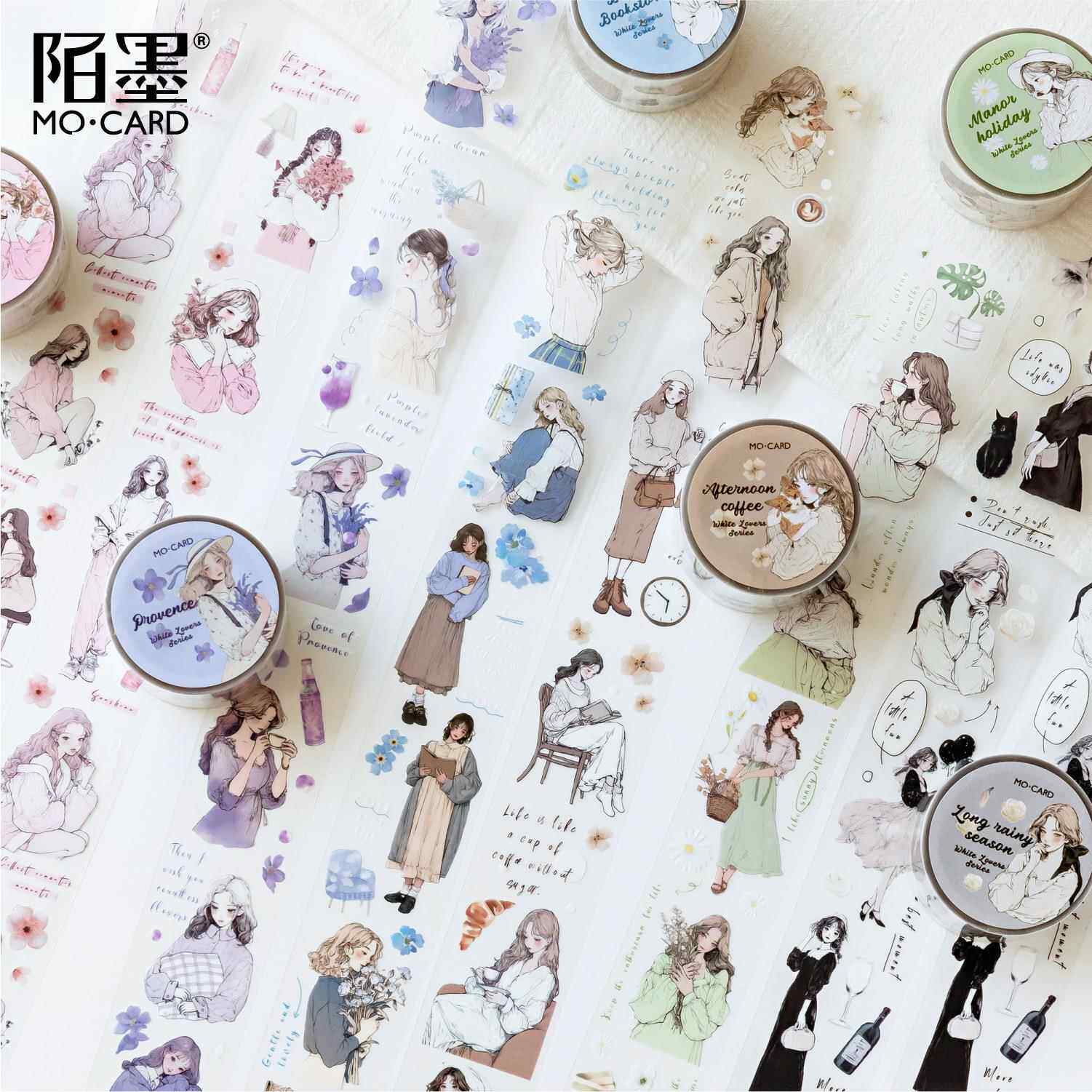 陌墨 雾面PET白墨胶带 白色恋人系列 复古盐系人物拼贴手帐胶带