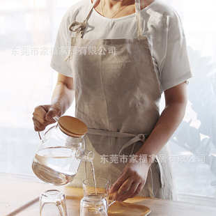 男女工作服亚麻工作围裙 山谷纯水洗围裙棉麻奶茶厨房烘焙美甲时尚