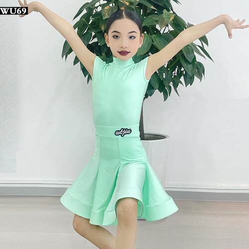 W69拉丁舞服女童新款专业演出比赛服少儿艺考短袖舞蹈规定服套装
