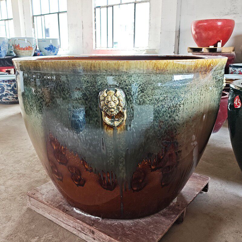 陶瓷窑变花釉狮耳庭院种树大缸仿古老式水缸养荷花睡莲家用阳台