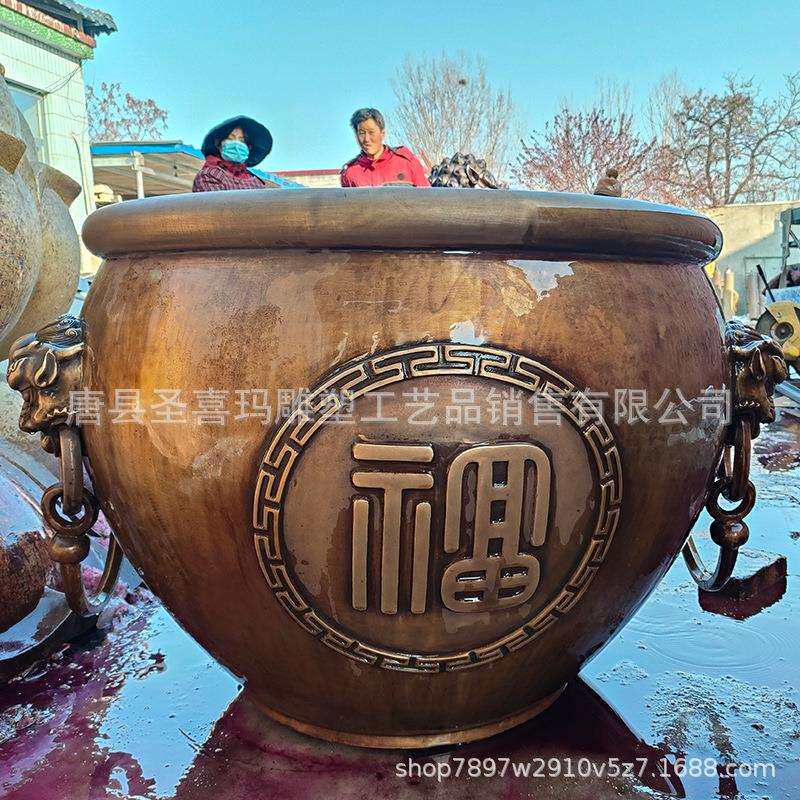 福字铜缸一米直径铜磬款招字铜缸摆件招财进宝铜聚宝盆户外大摆件
