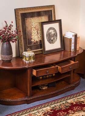 式美LS331实木卧室地简约电视柜家半用高款落储物地柜子圆弧形复